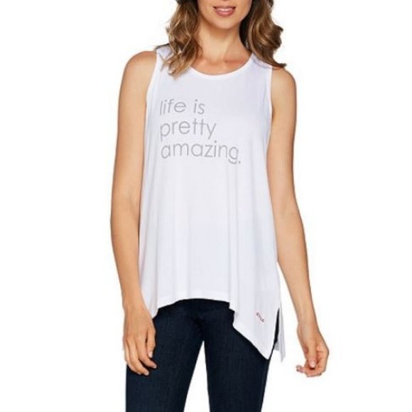 Peace Love World Tops - Peace Love World Knit Tank with Asymmetric Hem